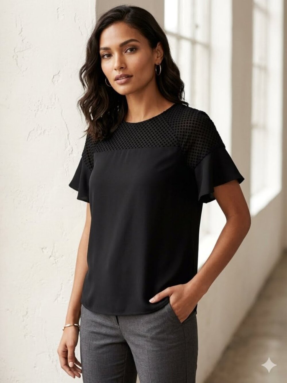 BANANA REPUBLIC Black Short-Sleeve Top